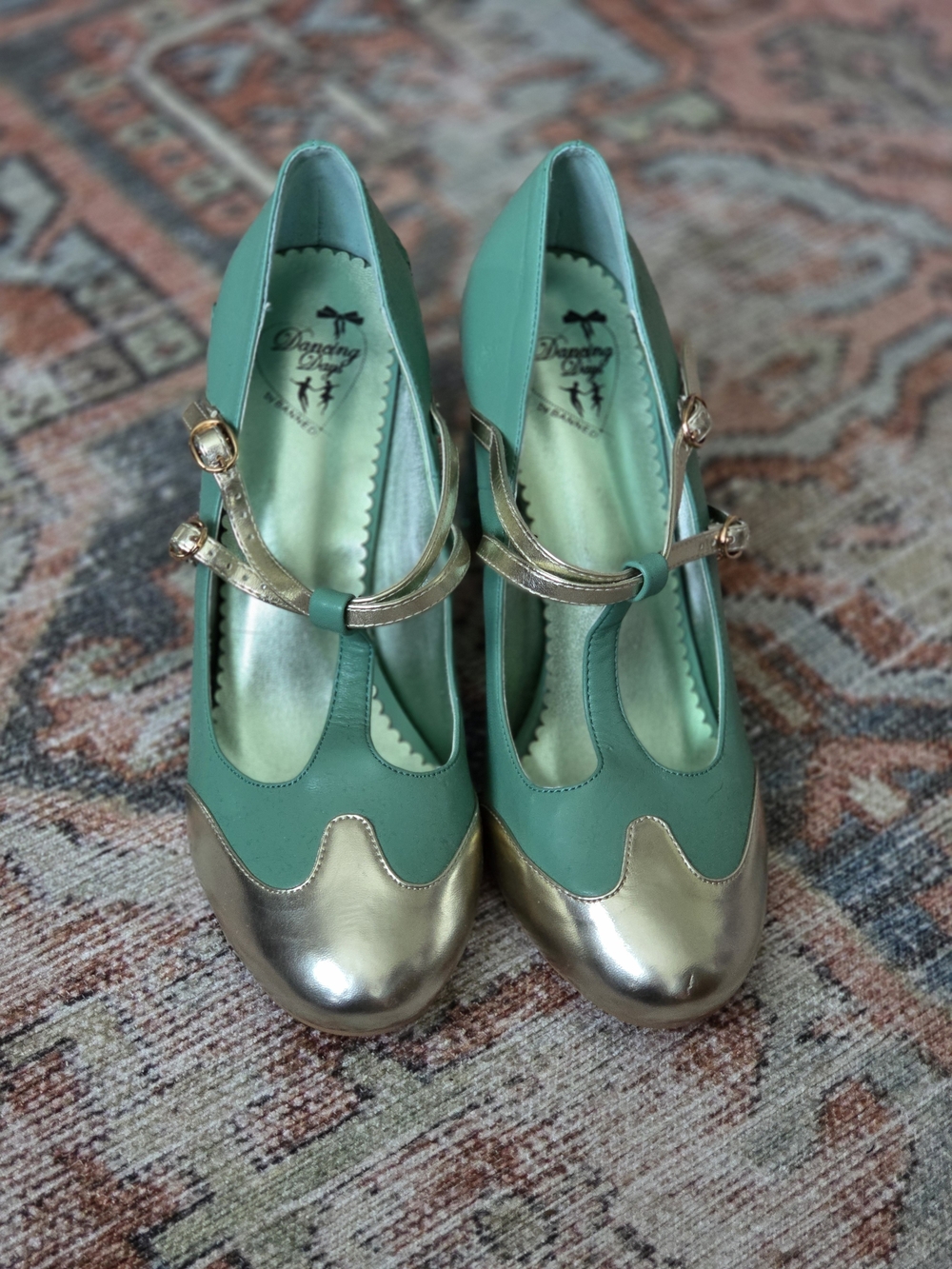 Dancing Days Green and Silver Mary Jane Heels
